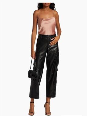 Alice + Olivia Luis Vegan Leather Cargo Pants Black Mid Rise Size 0